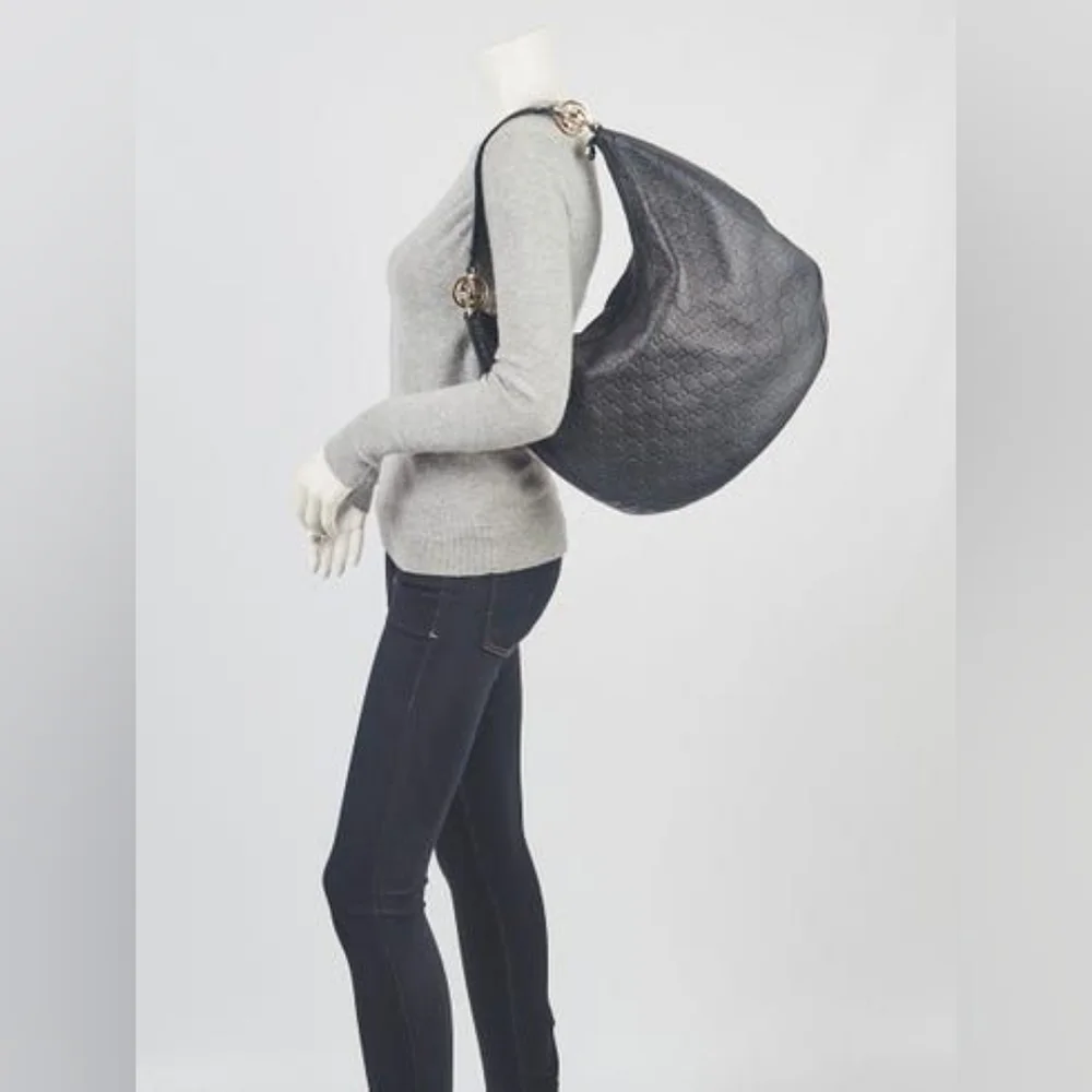 GUCCI Guccissima Leather Twins Large Hobo Bag Black